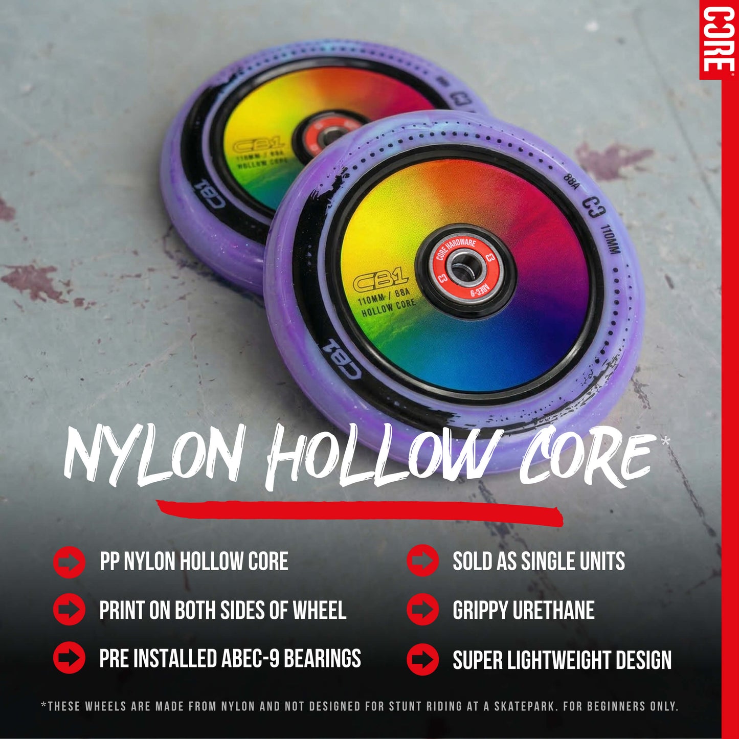 CORE CB1 Nylon Hollow Core Scooter Wheel 110mm - Black/Neo