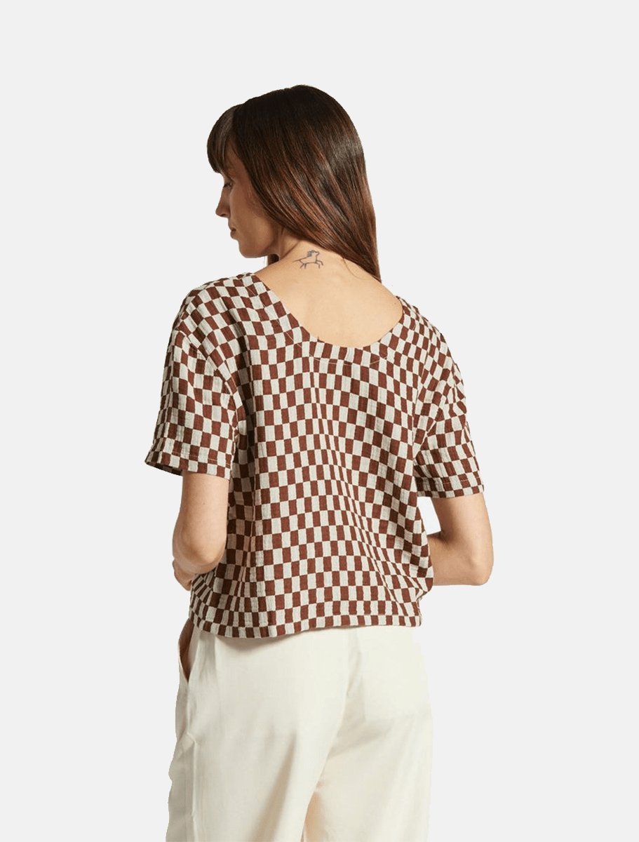 BRIXTON Womens Mykonos Small Check Woven Top | Sepia - The Boredroom Store Brixton