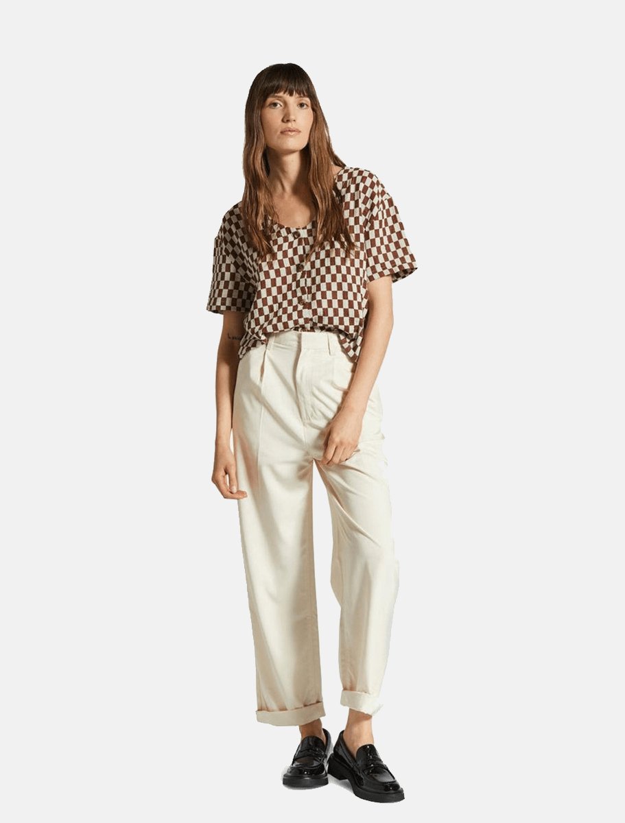 BRIXTON Womens Mykonos Small Check Woven Top | Sepia - The Boredroom Store Brixton