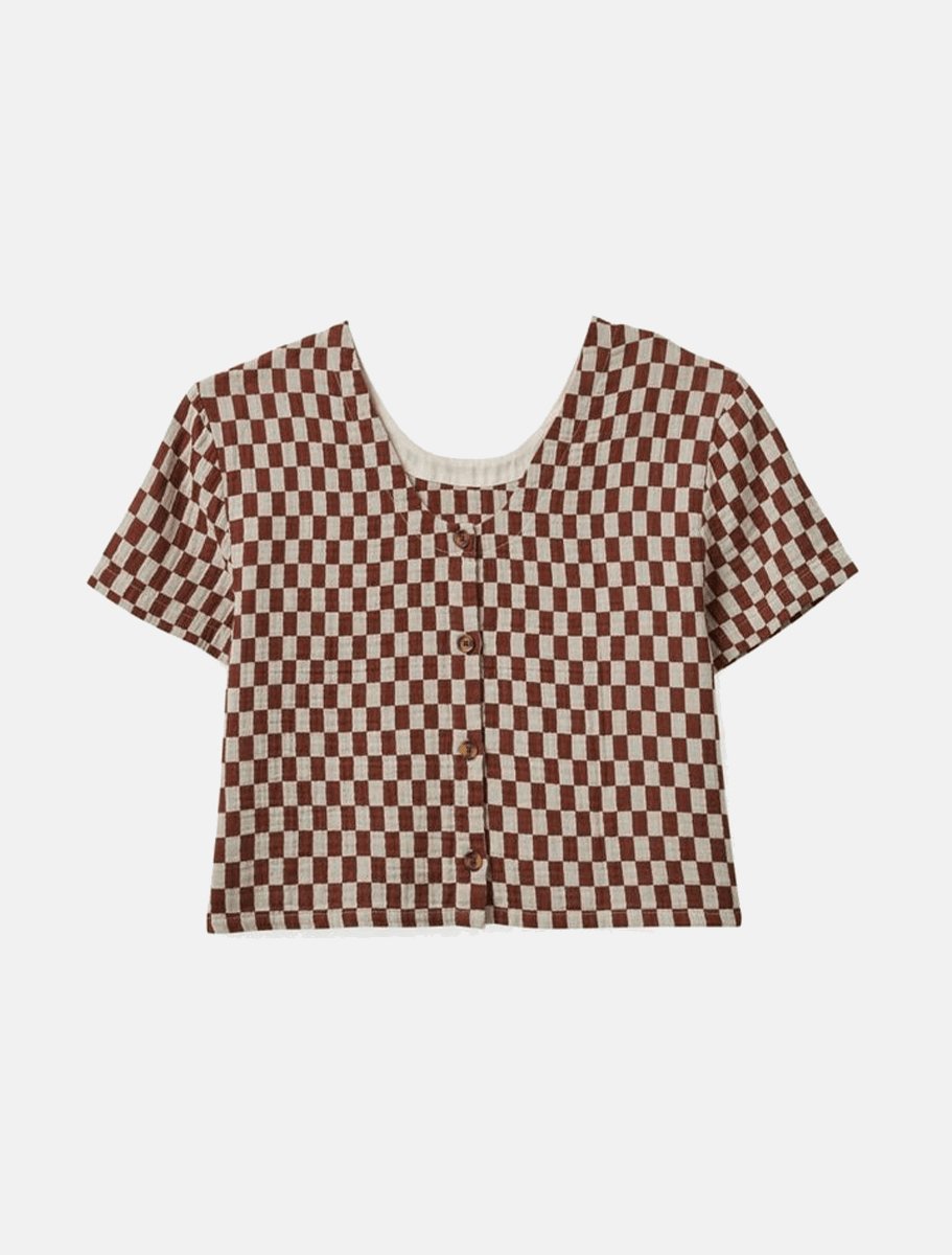 BRIXTON Womens Mykonos Small Check Woven Top | Sepia - The Boredroom Store Brixton