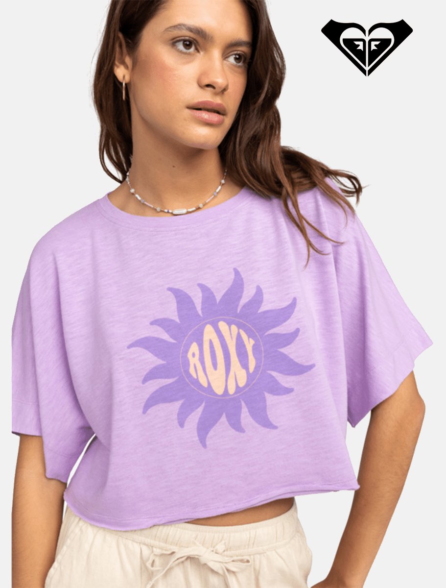 ROXY Tiki & Surf Oversized Cropped T-Shirt | Crocus Petal - The Boredroom Store Billabong